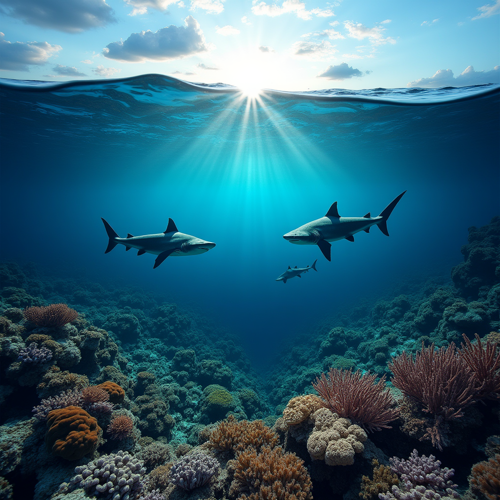 A massive coral reef system from above and below simultaneou...