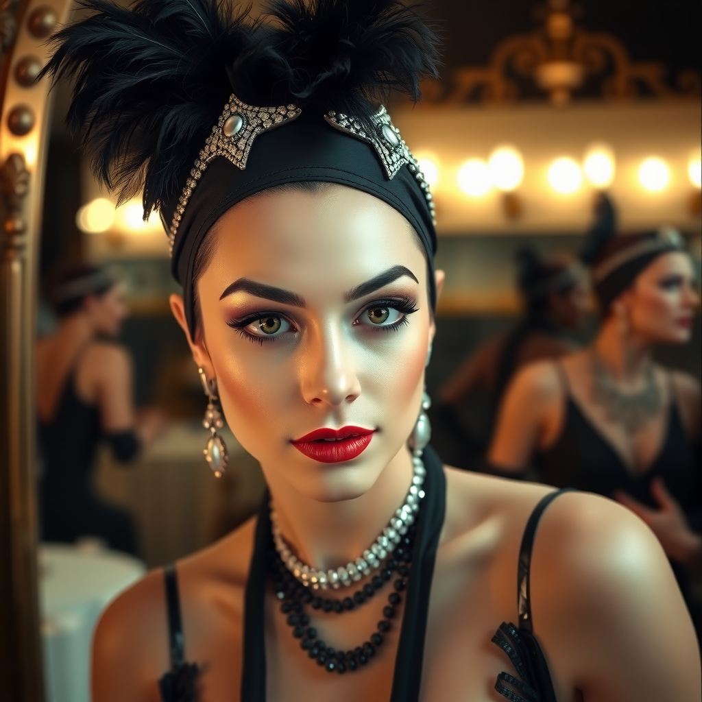 Portrait of a 1920s Parisian cabaret performer in full costu...