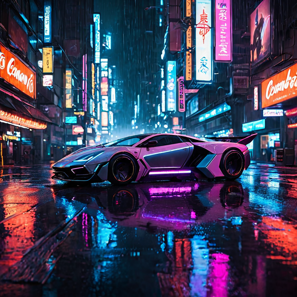 Cyberpunk cityscape at night, rain-slicked streets reflecting neon signs, flying cars, blade runner aesthetic, ultra detailed, artstation
