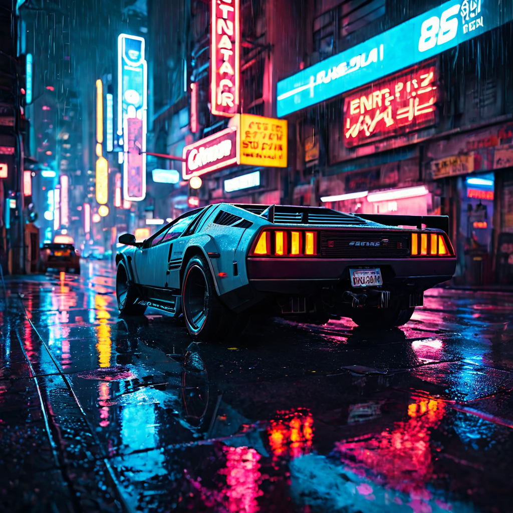 Cyberpunk cityscape at night, rain-slicked streets reflecting neon signs, flying cars, blade runner aesthetic, ultra detailed, artstation
